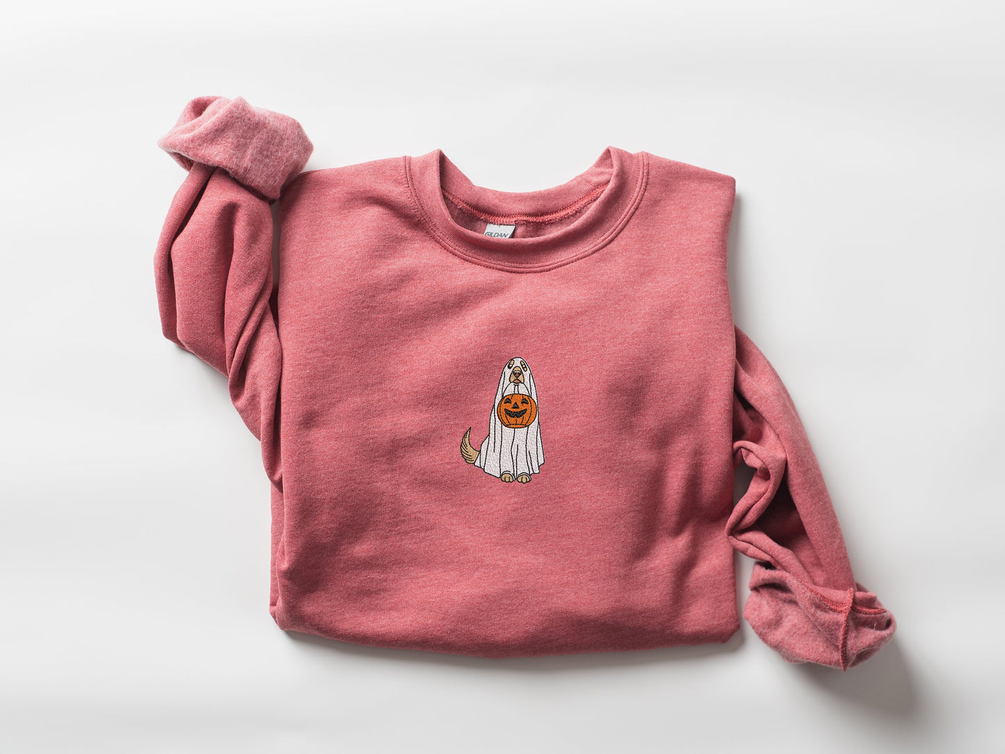 Embroidered Ghost Dog Sweatshirt, Embroidered Crewneck, Dog With Pumpkin Sweatshirt, Halloween Embroidered Crewneck, Spooky Season