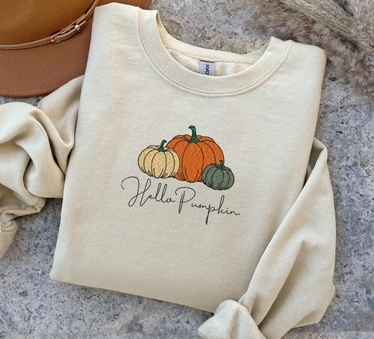 Embroidered Hello Pumpkin Sweatshirt