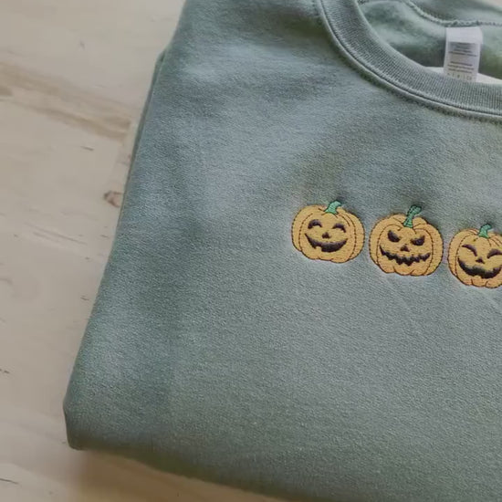 Embroidered Pumpkin Sweatshirt, Embroidered Fall Sweatshirt,Jack-o-Lantern Sweatshirt, Halloween Embroidered Sweatshirt, Spooky Season