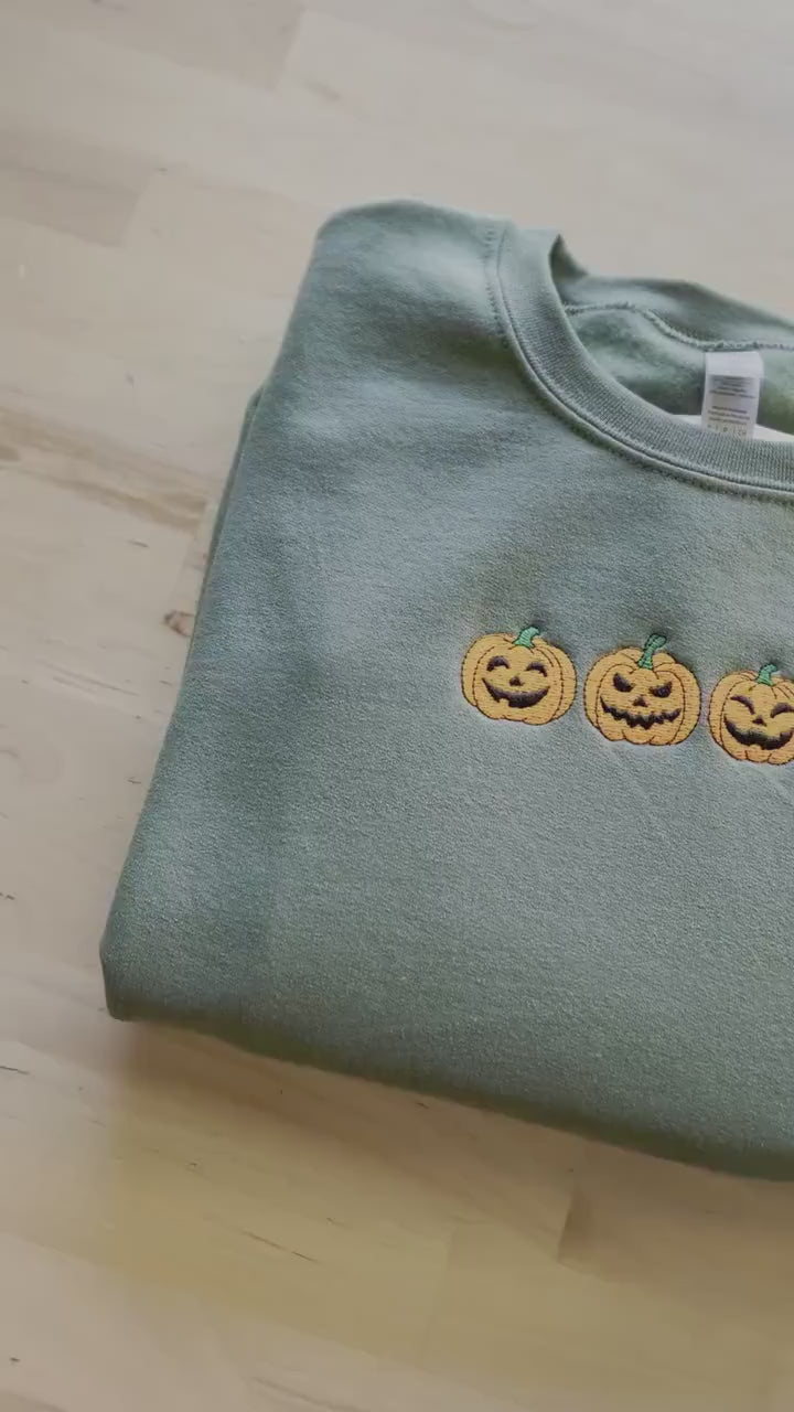 Embroidered Pumpkin Sweatshirt, Embroidered Fall Sweatshirt,Jack-o-Lantern Sweatshirt, Halloween Embroidered Sweatshirt, Spooky Season