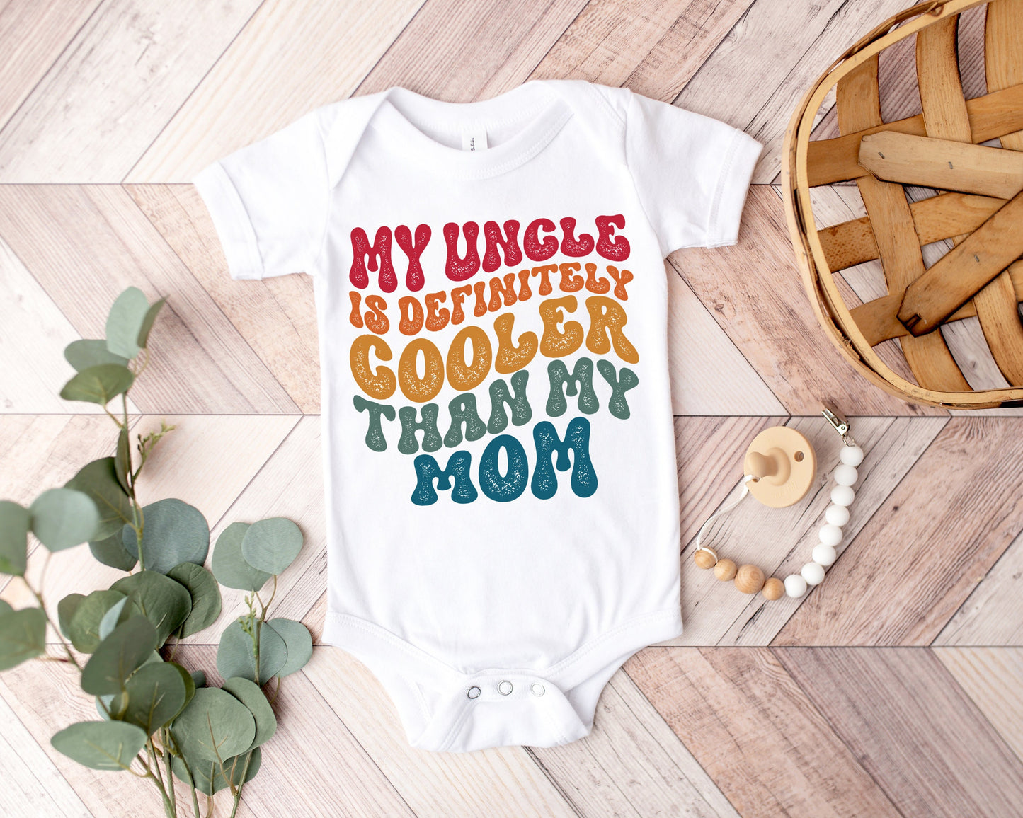 My uncle is Definitely Cooler Than my Mom Onesie®, Retro Uncle Onesie®, Uncle Gift, Funny Uncle Onesie®, Baby Shower Gift, Retro Funny Baby