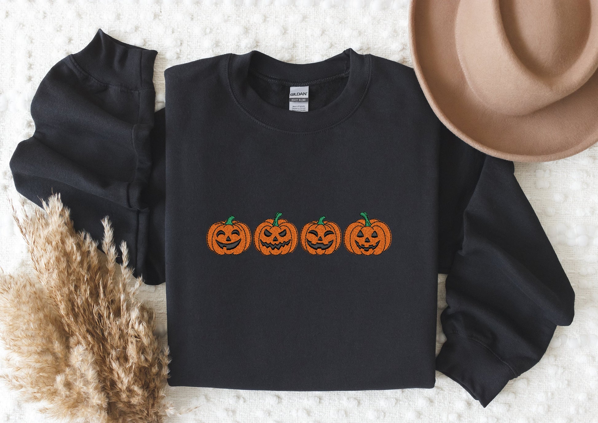 Embroidered Pumpkin Sweatshirt, Embroidered Fall Sweatshirt,Jack-o-Lantern Sweatshirt, Halloween Embroidered Sweatshirt, Spooky Season