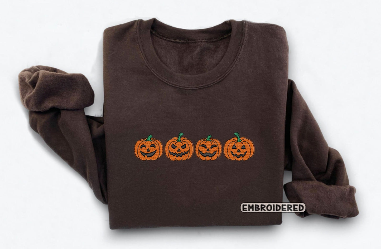 Embroidered Pumpkin Sweatshirt, Embroidered Fall Sweatshirt,Jack-o-Lantern Sweatshirt, Halloween Embroidered Sweatshirt, Spooky Season