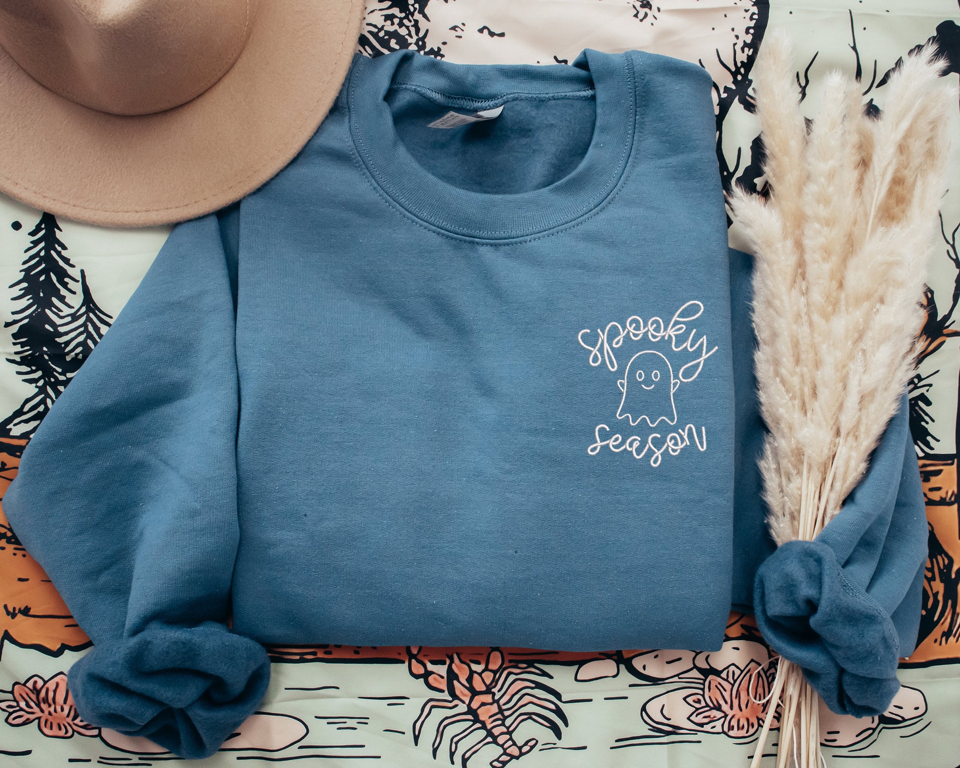 Spooky Season Sweatshirt, Embroidered Fall Sweatshirt, Ghost Embroidered Sweatshirt, Halloween Embroidered Crewneck, Spooky Season