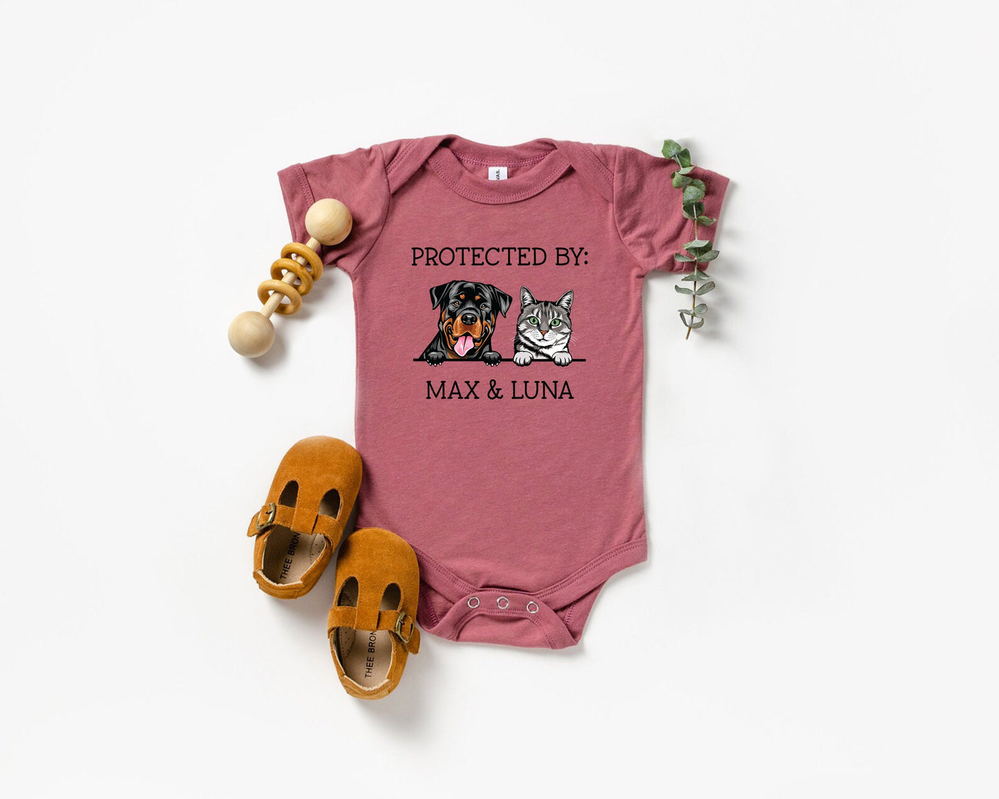 Baby Shower Gift, Protected By Pets Onesie®, Custom Dog Onesie®, Personalized Dog Name Onesie®, Baby Gift, Custom Pet Baby Onesie®