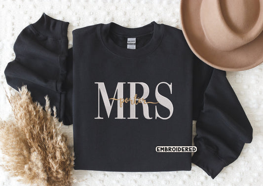 Custom Mrs. Embroidered Sweatshirt, Embroidered Bride Sweatshirt, Gift for Bride, Personalized Bride Embroidered Sweatshirt