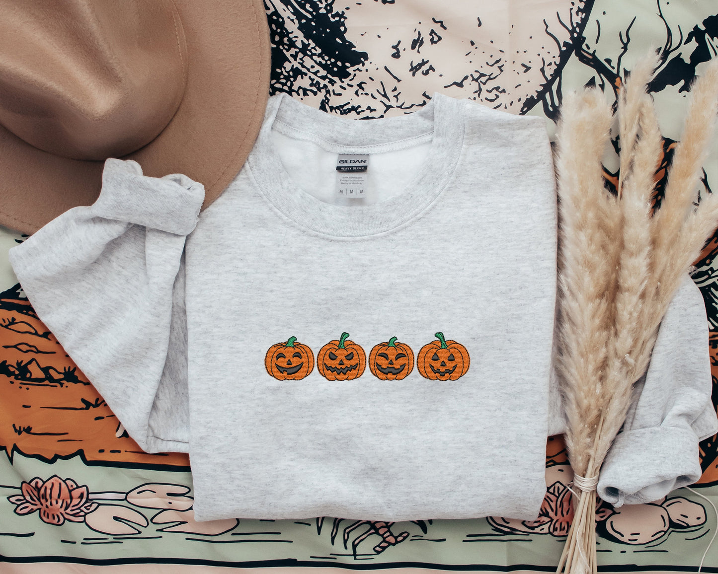 Embroidered Pumpkin Sweatshirt, Embroidered Fall Sweatshirt,Jack-o-Lantern Sweatshirt, Halloween Embroidered Sweatshirt, Spooky Season