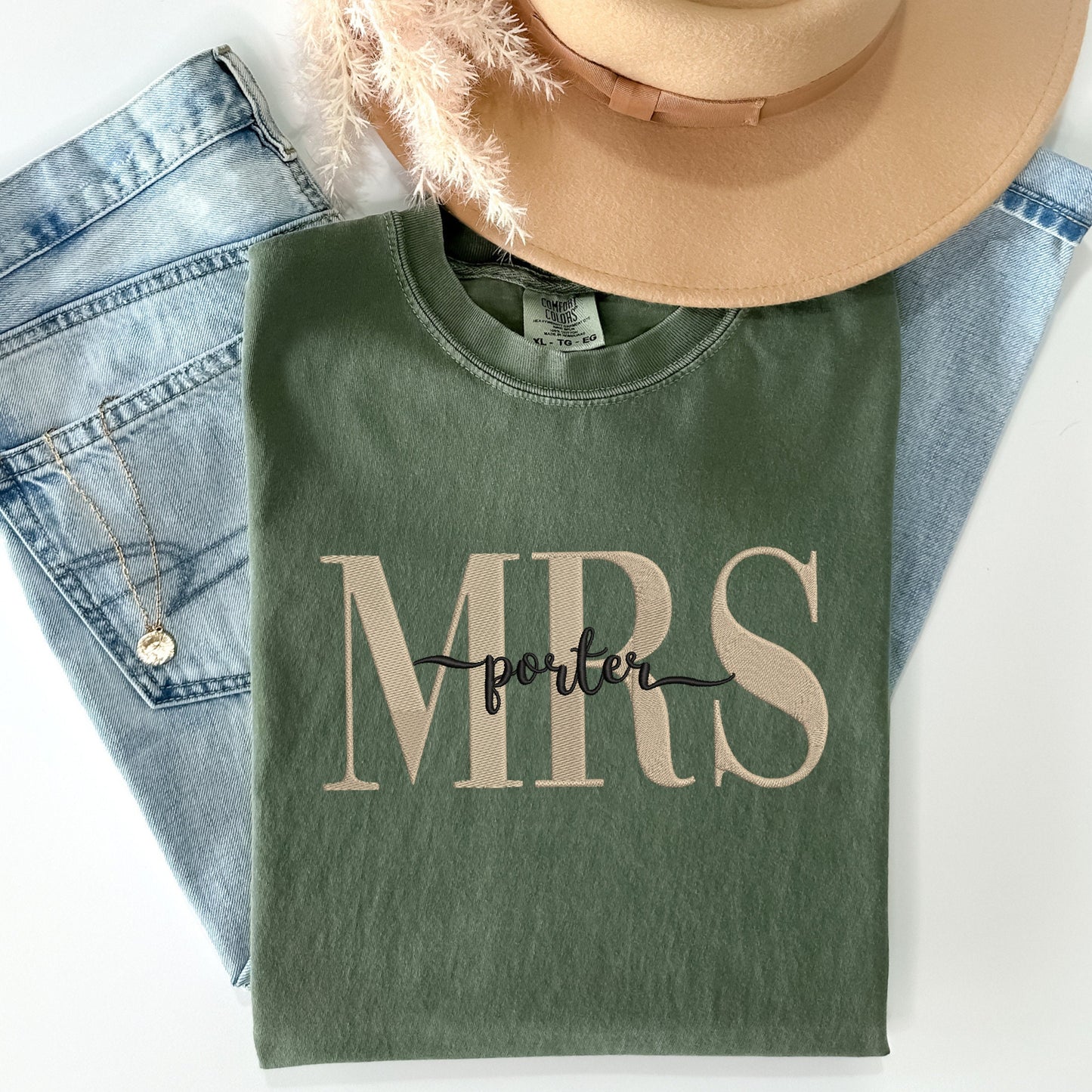 Custom Mrs. Embroidered Sweatshirt, Gift for Bride to be, Embroidered Comfort Colors Shirt, Bride Shirt, Comfort Colors Bride