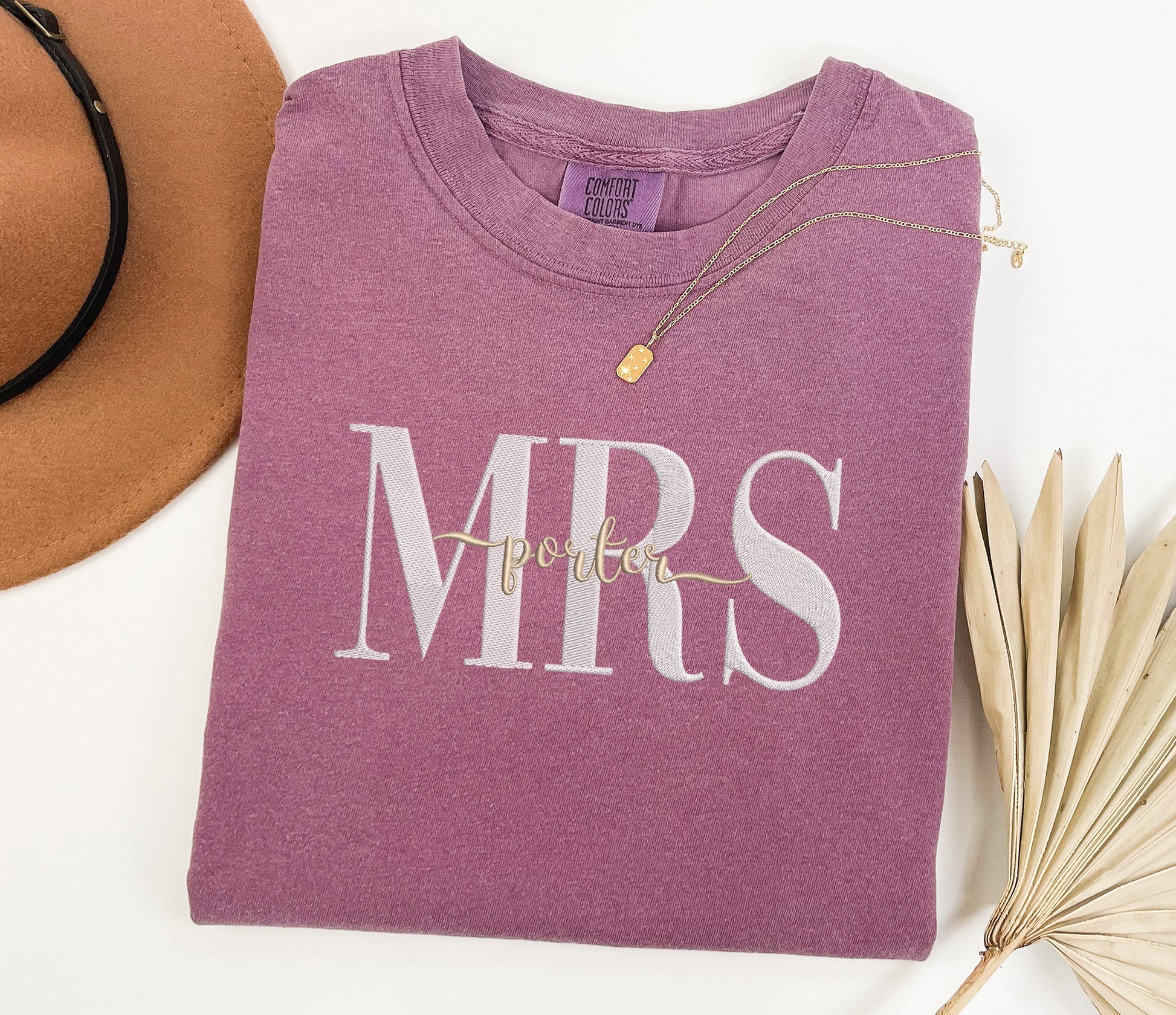 Custom Mrs. Embroidered Sweatshirt, Gift for Bride to be, Embroidered Comfort Colors Shirt, Bride Shirt, Comfort Colors Bride