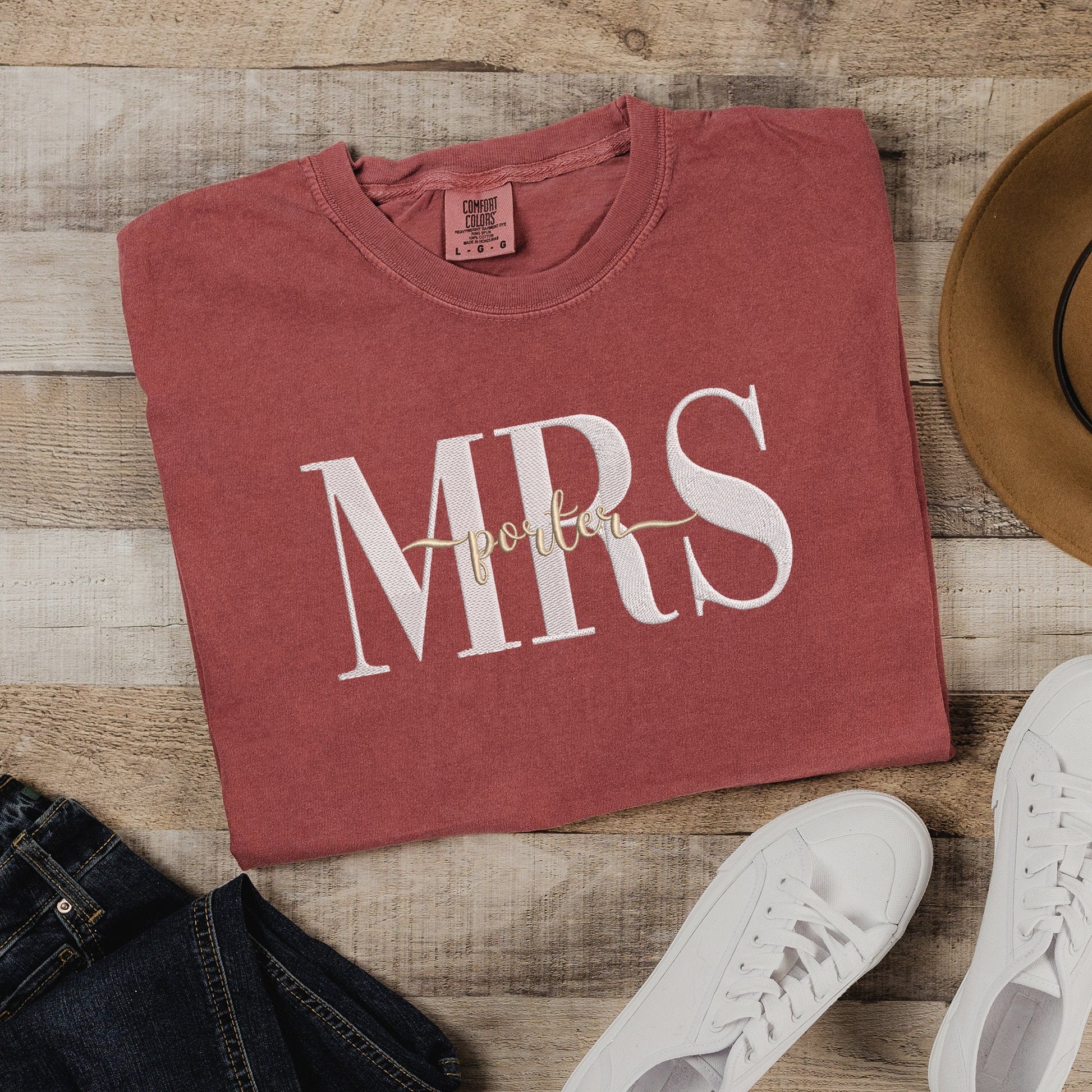 Custom Mrs. Embroidered Sweatshirt, Gift for Bride to be, Embroidered Comfort Colors Shirt, Bride Shirt, Comfort Colors Bride