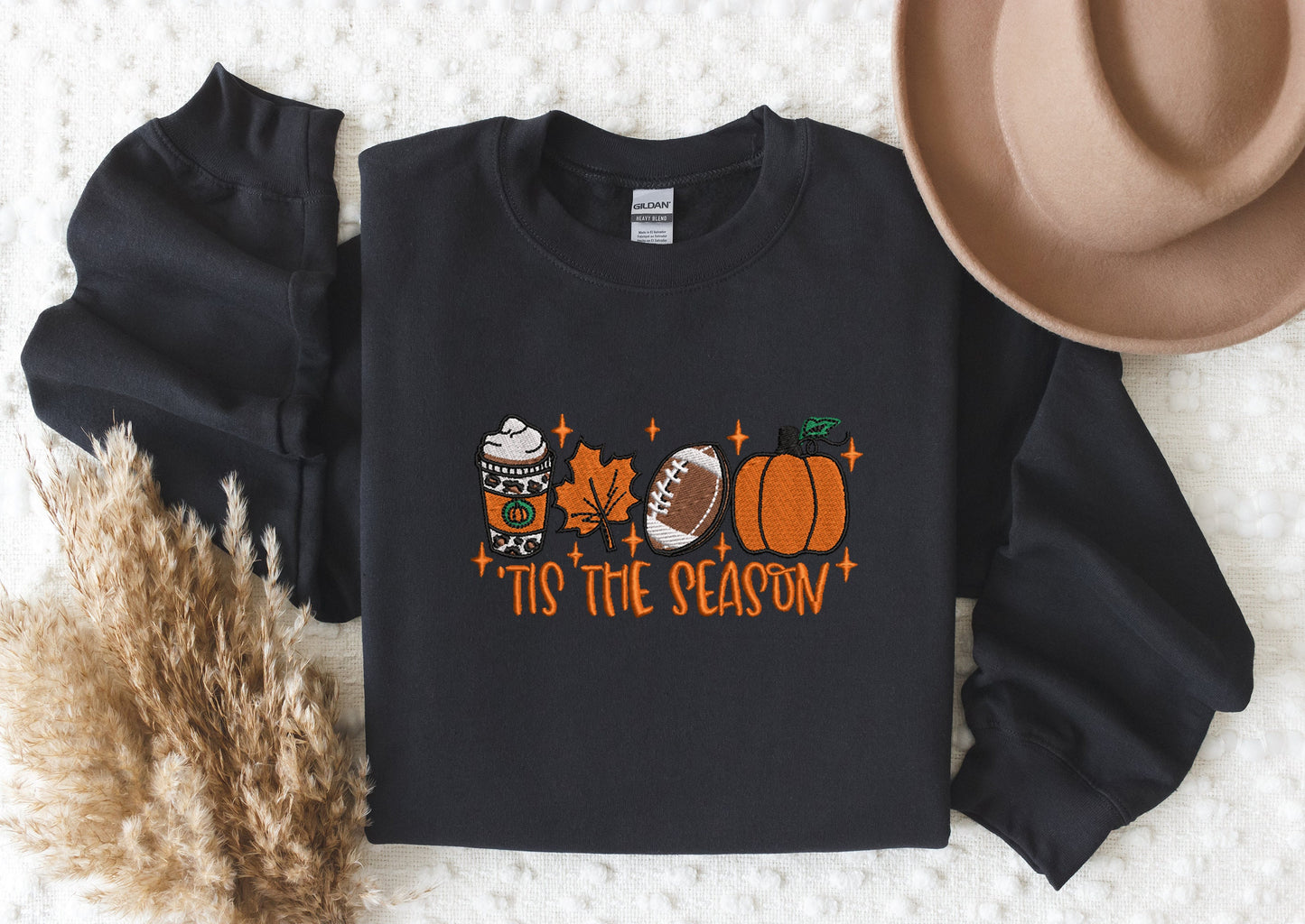 Embroidered Pumpkin Sweatshirt, Tis The Season Sweatshirt, Fall Embroidered Sweatshirt, Thanksgiving Sweatshirt, Coffee Football Fall